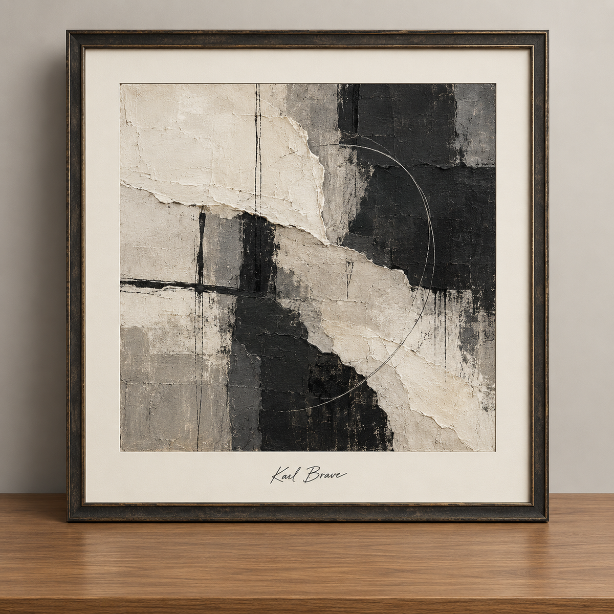 Monochrome relief, signed Karl Brave