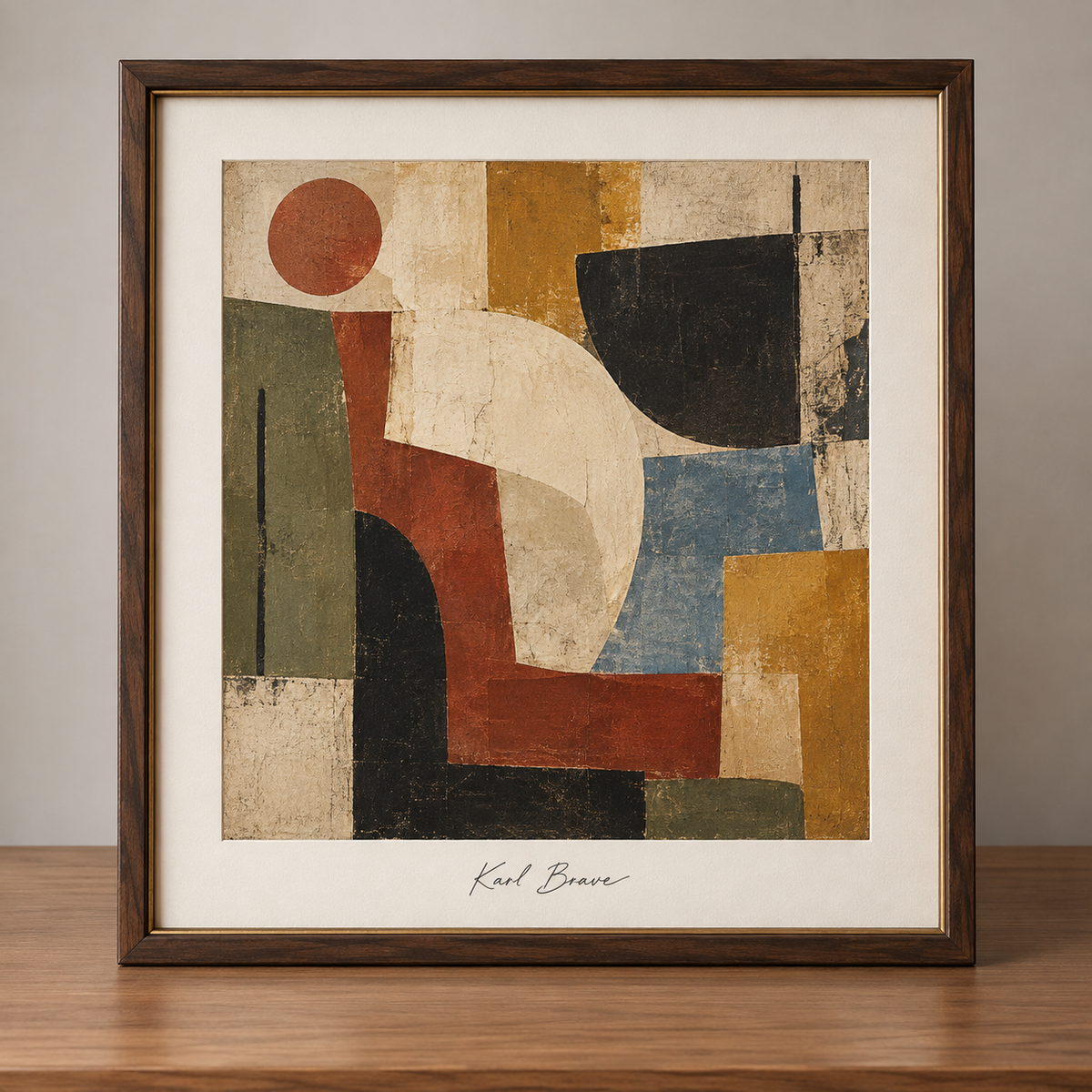 Muted mid-century collage in a gallery frame